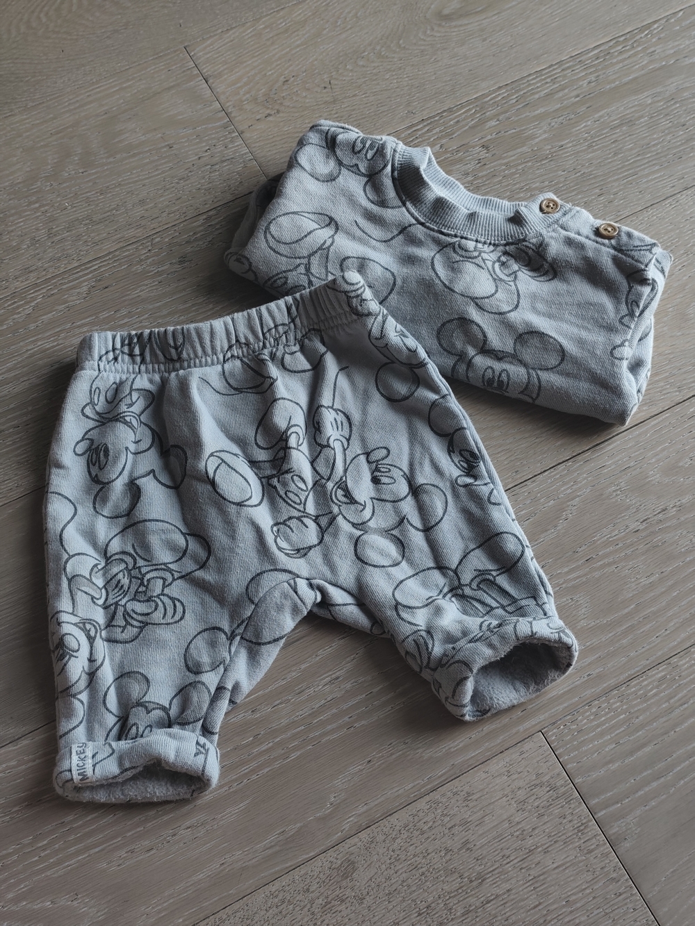 Disney Baby Grey/Blue Mickey Mouse Print Sweatshirt Set 100% Cotton 3M